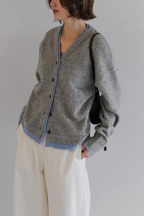 レイヤード風バイカラーカーディガン