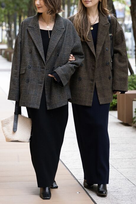 【公式サイト限定】[yoko×NorikoコラボSET]ウールタッチグレンチェックジャケット×前後2WAYニットワンピース