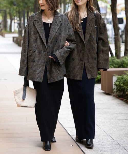 【公式サイト限定】[yoko×NorikoコラボSET]ウールタッチグレンチェックジャケット×前後2WAYニットワンピース