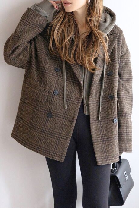 [yoko×Norikoコラボ]ウールタッチグレンチェックジャケット