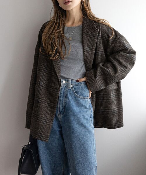 [yoko×Norikoコラボ]ウールタッチグレンチェックジャケット