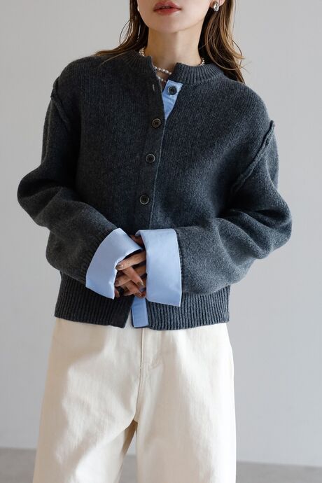 シャツレイヤード風ニットカーディガン