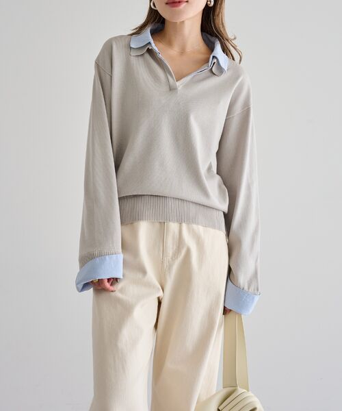 襟付きドッキングニットプルオーバー　　