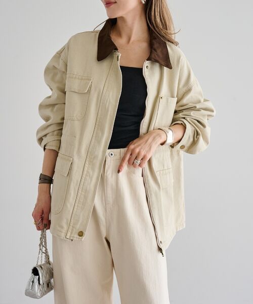 襟配色カバーオールジャケット