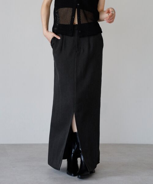 linen like front slit skirt / リネンライクフロントスリットスカート