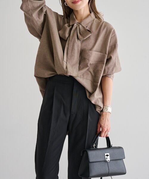 ダンガリーボウタイブラウス