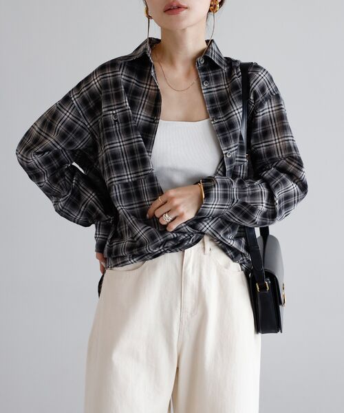 ポケットデザインシアーチェックシャツ