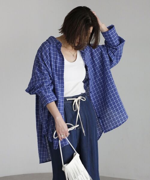 シアーチェックオーバーシルエットシャツ