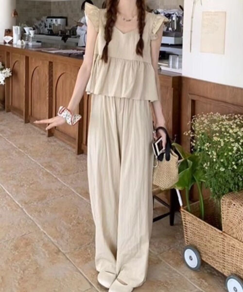 バックリボンキャミ/肩フリル セットアップ