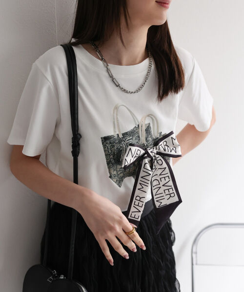 ドッキングリボントップス/Tシャツ/半袖/バレエコア/カットソー