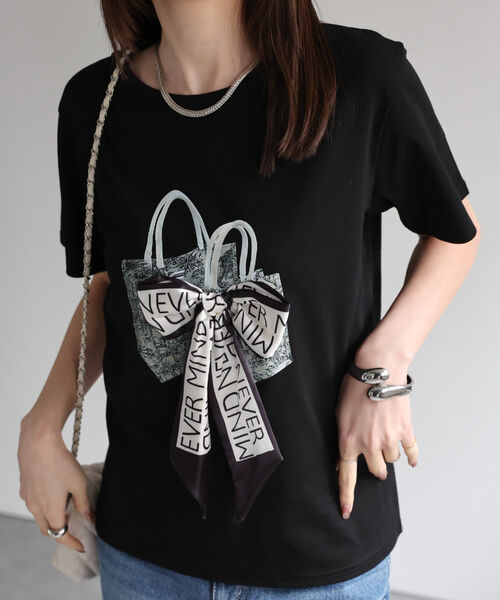 ドッキングリボントップス/Tシャツ/半袖/バレエコア/カットソー