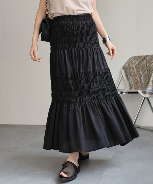 シャーリングティアードスカート/春夏
