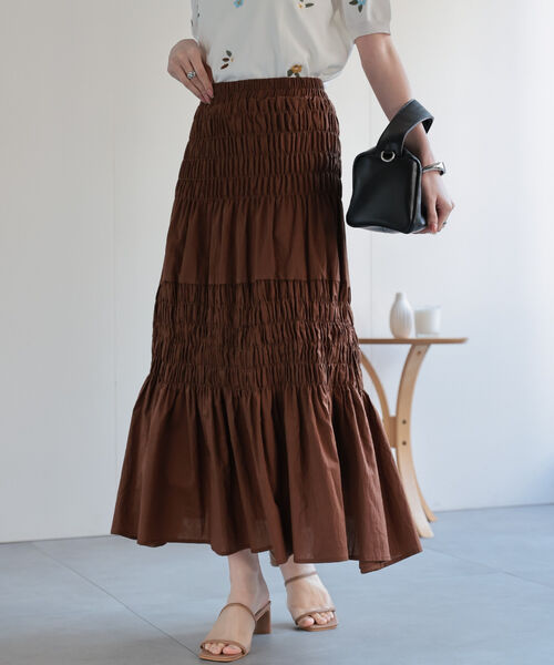 シャーリングティアードスカート/春夏