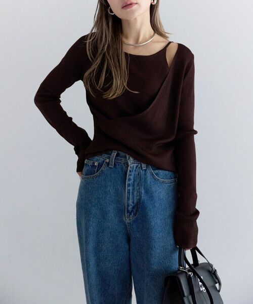 レイヤード風カシュクールリブニット