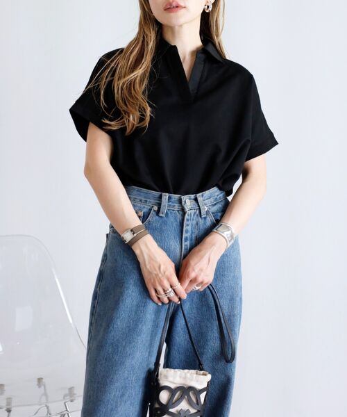 【接触冷感】襟付きスキッパースウェットTシャツ