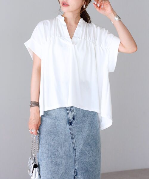 【接触冷感・UVカット】シャーリングスキッパートップス